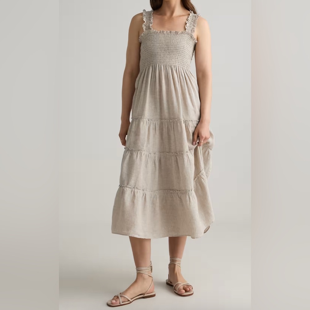 Quince linen smocked midi dress, XS